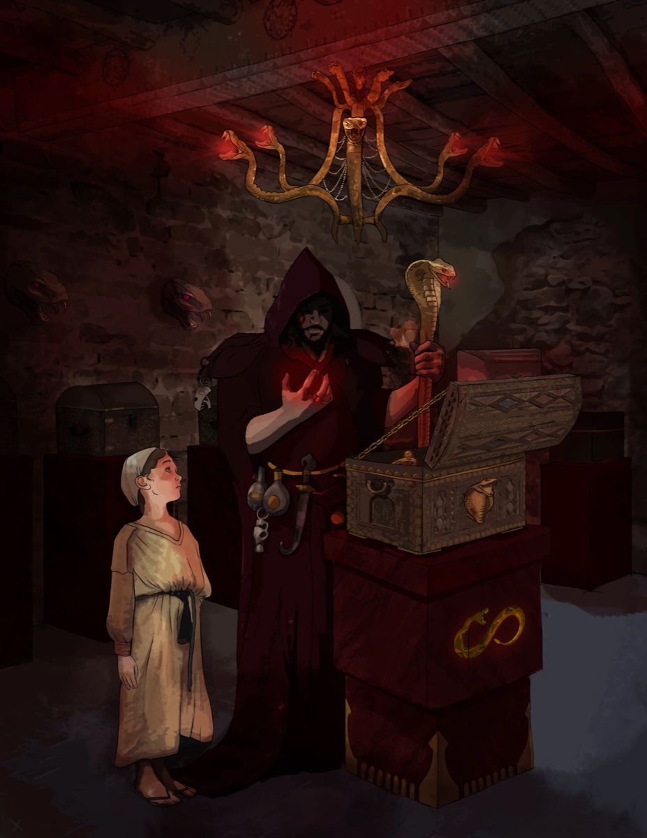 A Crimson Dark priest with young Safae