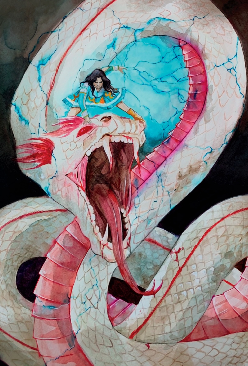 Safae fighting Damon's snake