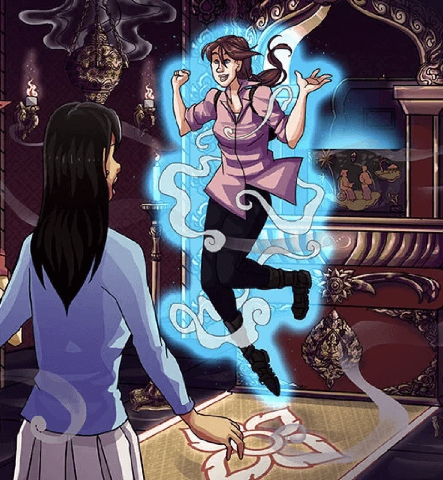 Zen leaping through a swirling blue magical portal
