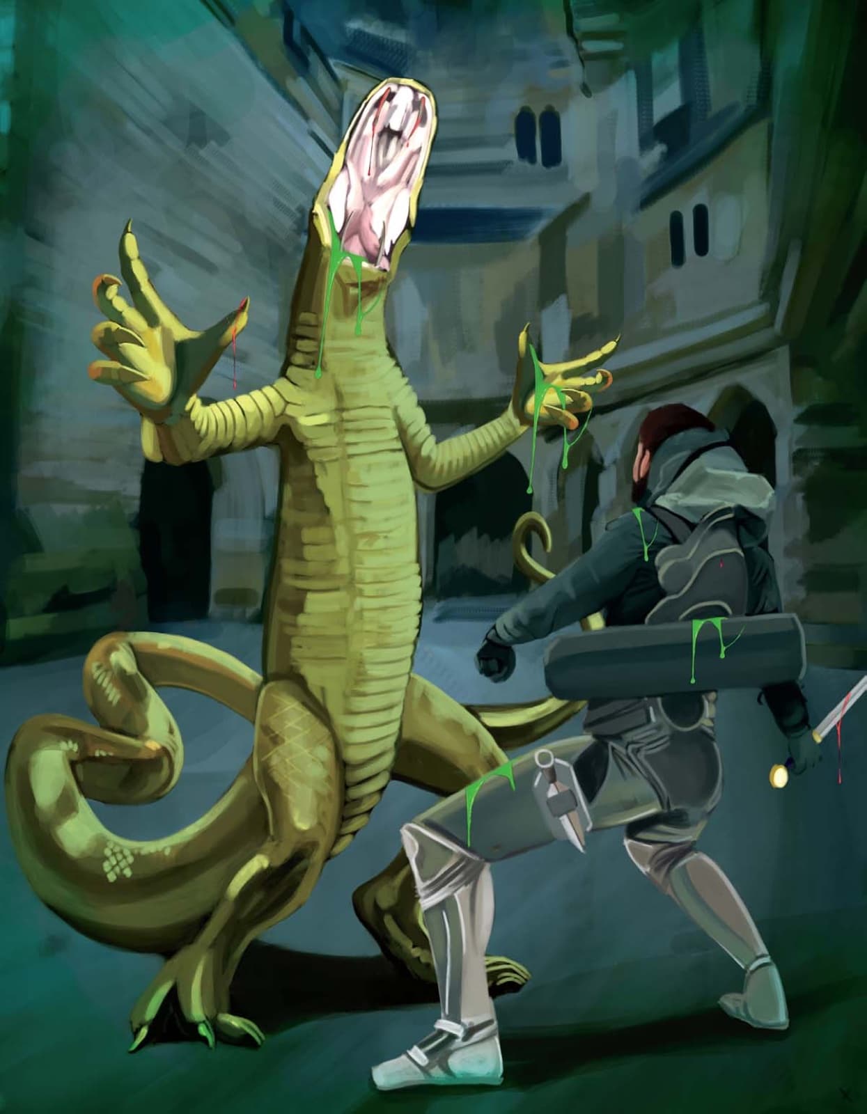 Fighting a snake soldier of the Crimson Dark